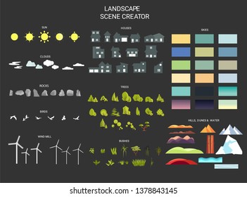 Landscape scene creator set- Vector illustration