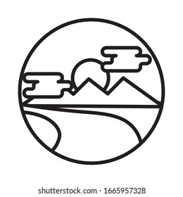 landscape scene with mountains ans river line style icon vector illustration design