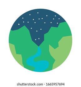 landscape scene with mountains ans river flat style icon vector illustration design