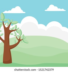 landscape scene nature with tree plant vector illustration design