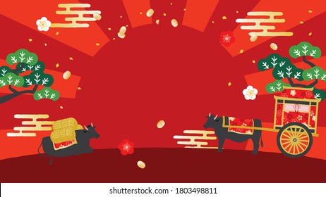 Landscape scene with Oxen for New Year's Day. New year background illustration