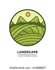 Landscape scenery design with green fields and hills web button