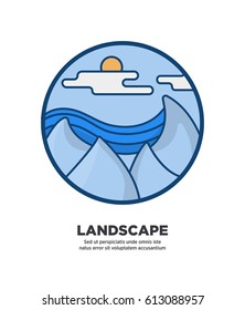 Landscape scenery design with icy cliffs, sea or ocean button