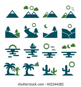 landscape, scenery icon set