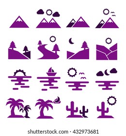 landscape, scenery icon set