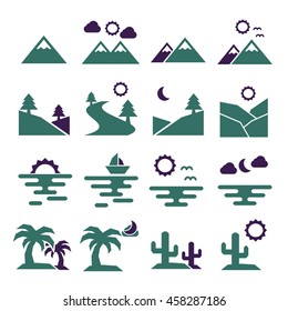 landscape, scenery icon set