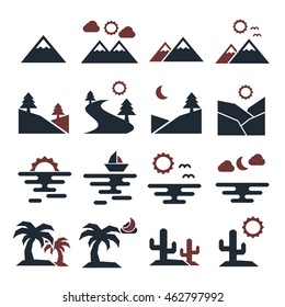 landscape, scenery icon set