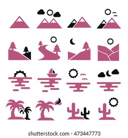 landscape, scenery icon set