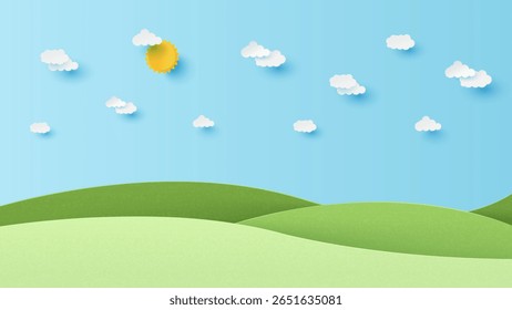 Landschap landschap met berg en witte wolk in de zomer blauwe lucht achtergrond. Groen landschap met blauwe lucht