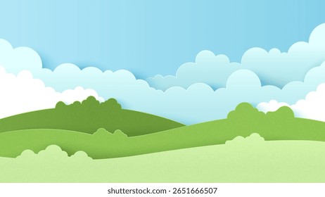 Landschap landschap met berg en witte wolk in de zomer blauwe lucht achtergrond. Groen landschap met blauwe lucht