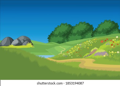landscape scenery with trees and land view 