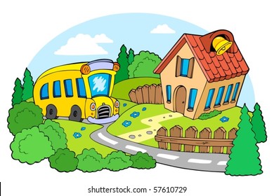 Landscape with school - vector illustration.