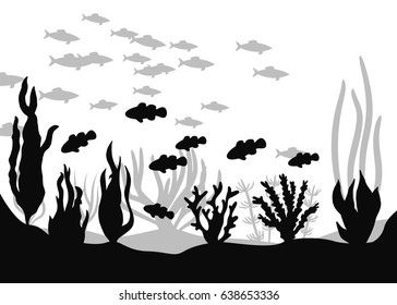 Silhouettes Fishes Algae Aquarium Stock Vector (Royalty Free) 201019676