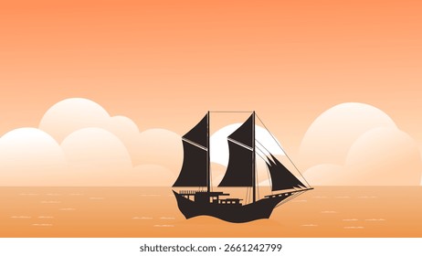 Paisagem de mar e nuvem plana ilustração