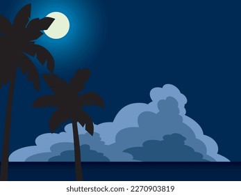 Landscape with sea, moon, clouds and palms