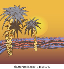 landscape, sea, Palm tree, beach 