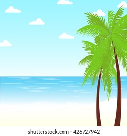 Landscape sea, palm trees and sand