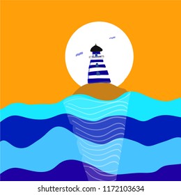 landscape sea view with lighthouse and ocean waves poster vector