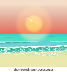 Landscape with sea.Paradise.Sunset on the sea.Vector illustration.