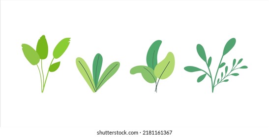 Landscape Set of Flat Leaves Green Illustration