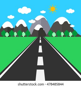 landscape with showing road and clouds, mountains