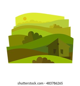 The landscape with shrubs and houses.