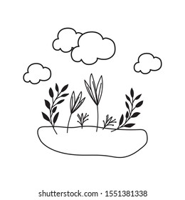 landscape with shrubs and leaves on white background vector illustration design