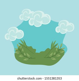 landscape with shrubs and leaves vector illustration design