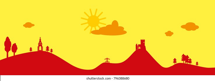 Landscape silhouette - castle ruins, chapel - vector graphic