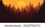 landscape silhouette of dark orange a pine forest horizon.vector illustration