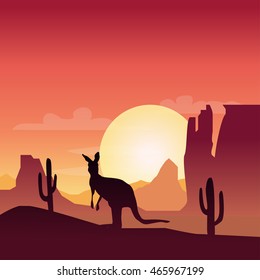 Landscape silhouette illustration with kangaroo 