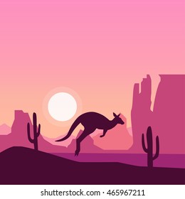 Landscape silhouette illustration with kangaroo 