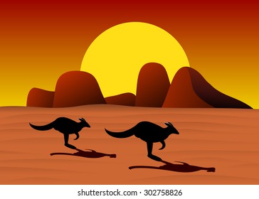 Landscape, silhouette kangaroo