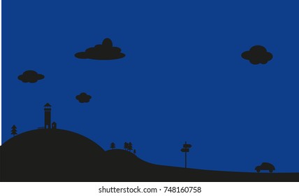 Landscape silhouette - lookout tower - vector graphic 