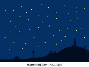 Landscape silhouette - lookout tower - vector graphic 