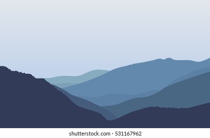 Landscape with silhouettes of blue hills and mountains vector illustration