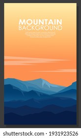 Landscape with silhouettes of blue mountains. Poster of high blue rocky mountains with copy-space.