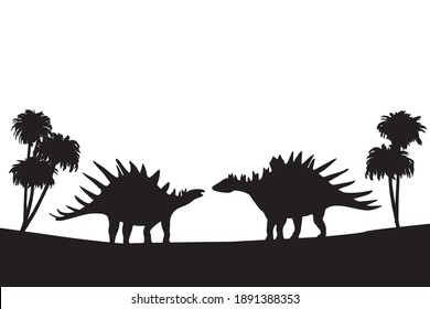 Landscape silhouettes with dinosaurs. Clip art on white background