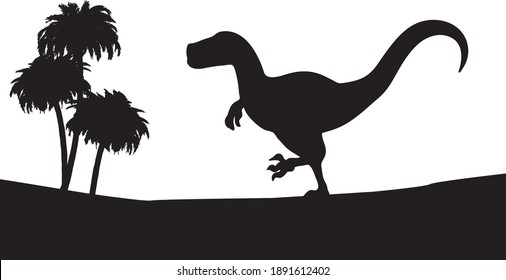 Landscape silhouettes with dinosaurs on white background