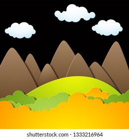 Landscape with silhouettes of mountains, mountain background, colorful illustration