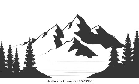 Landscape Silhouettes Mountains Mountain River Nature Stock Vector ...