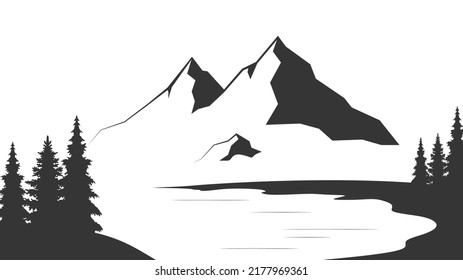 Landscape Silhouettes Mountains Mountain River Nature Stock Vector ...