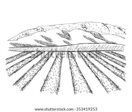 Landscape Sketch Drawing Hand Drawn Field Stock Vector (Royalty Free