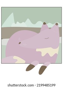 landscape with sleeping fox vector illustration background