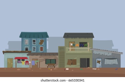 landscape of slum city or shanty town vector