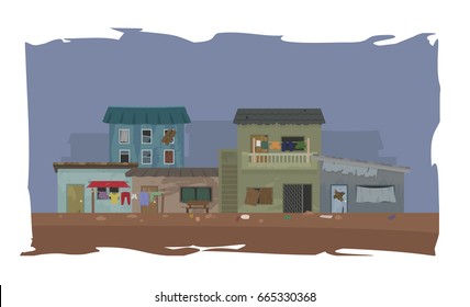 Landscape Of Slum City Or Shanty Town Vector