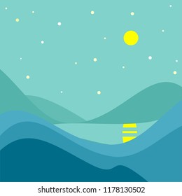 Landscape snow. Moonlit snow night. Vector snow night illustration.