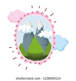 landscape with snow mountain circular frame