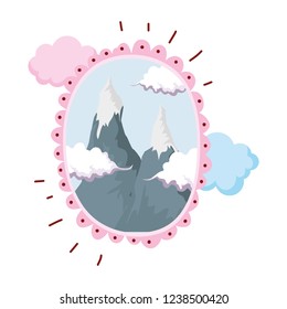 landscape with snow mountain circular frame