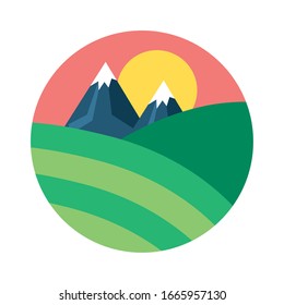 paisaje con montañas de nieve estilo plano icono ilustración vectorial diseño